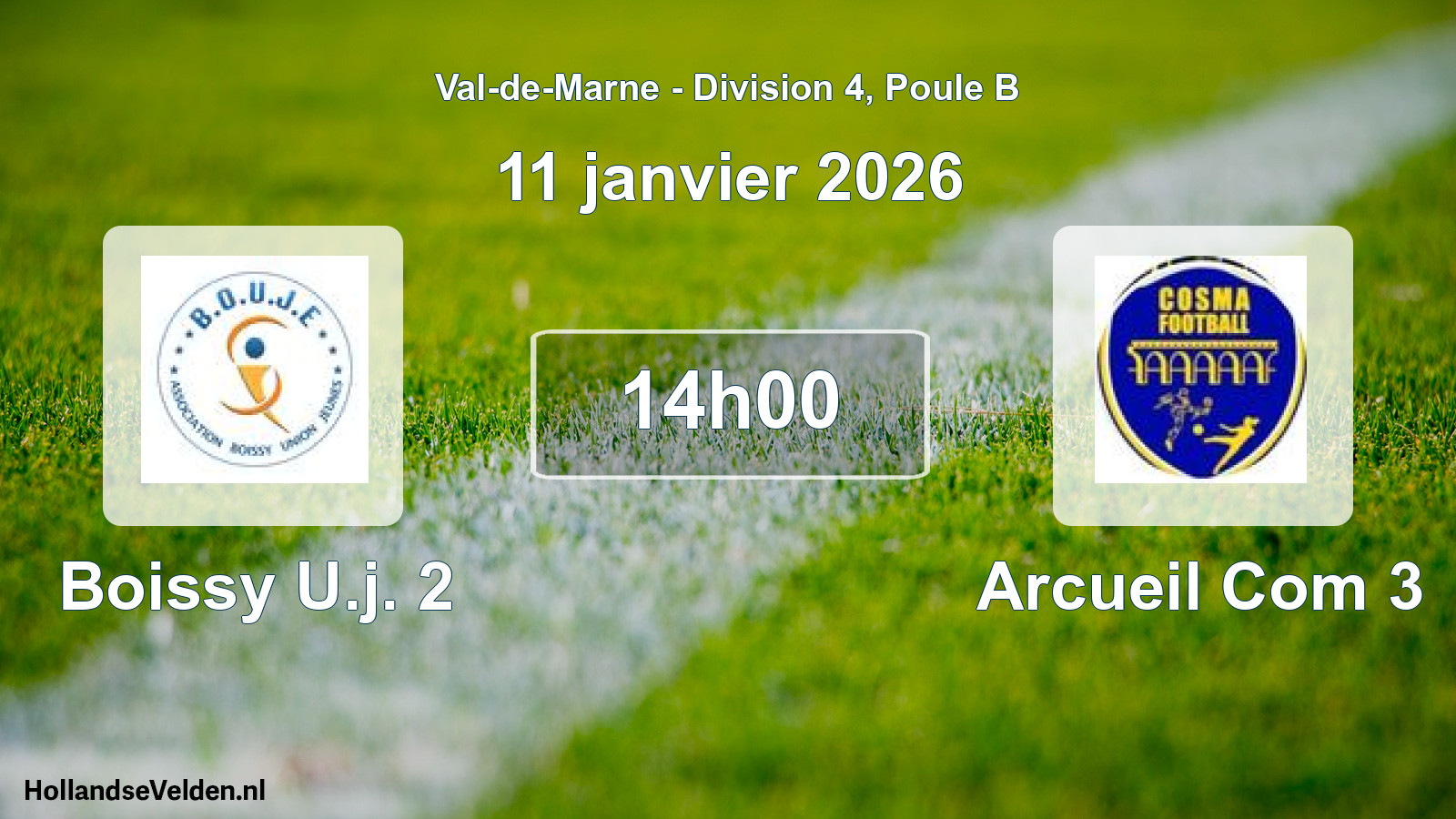 Geplande wedstrijd: Boissy U.j. 2 - Arcueil Com 3 (11 januari 2026)