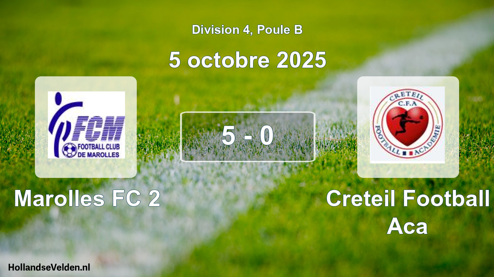 Match joué: Marolles FC 2 - Creteil Football Aca 5 - 0 (5 octobre 2025)