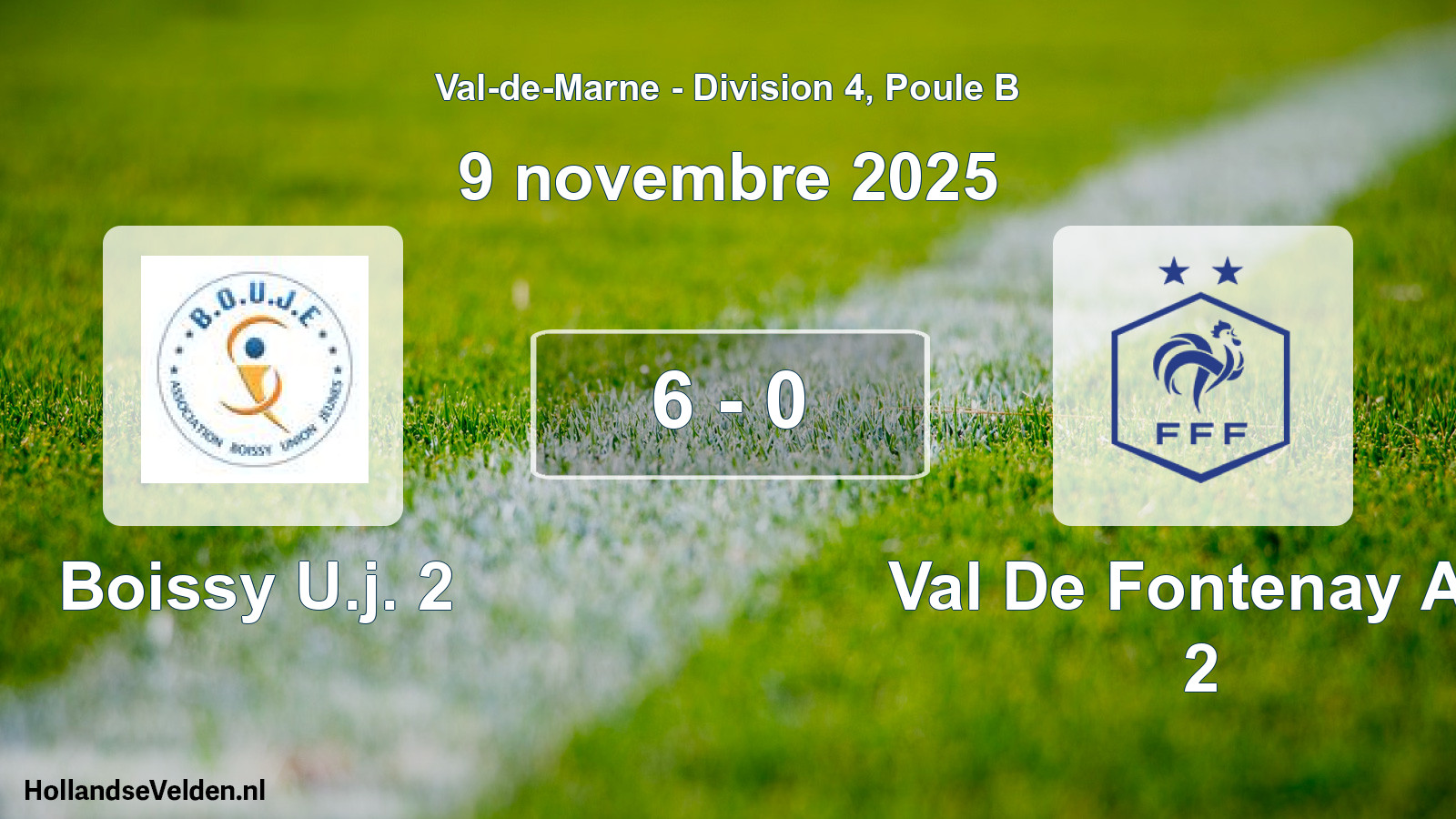 Match joué: Boissy U.j. 2 - Val De Fontenay AS 2 6 - 0 (9 novembre 2025)