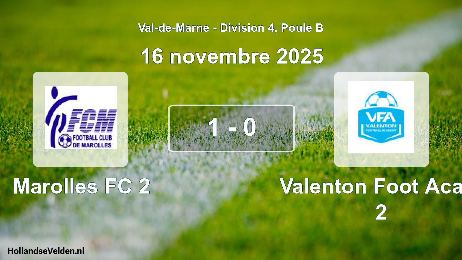 Match joué: Marolles FC 2 - Valenton Foot Acad. 2 1 - 0 (16 novembre 2025)
