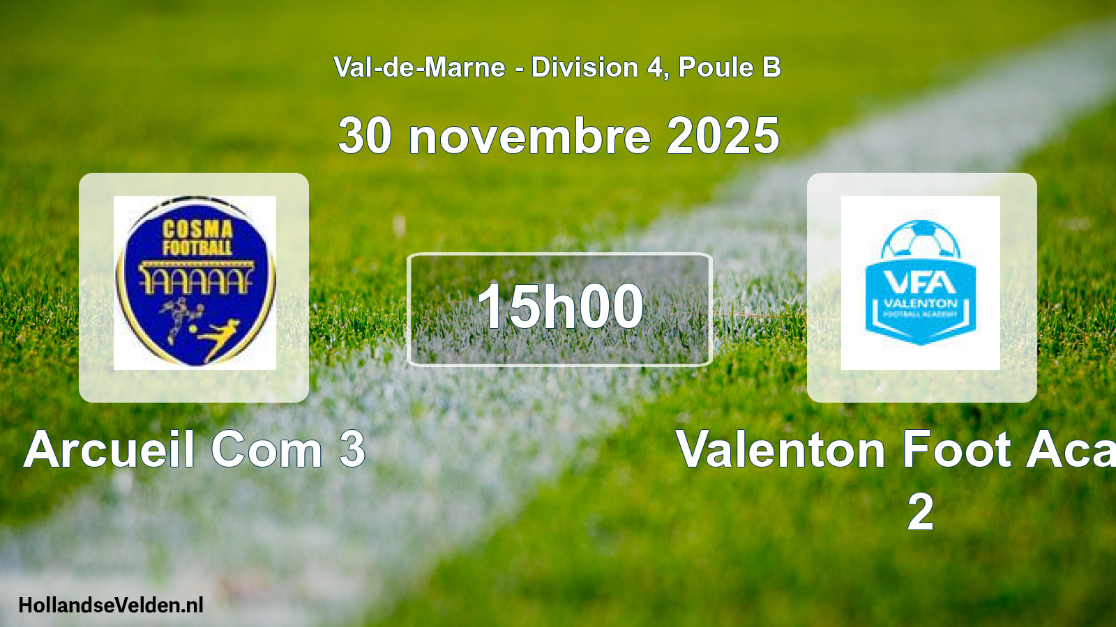 Geplande wedstrijd: Arcueil Com 3 - Valenton Foot Acad. 2 (30 november 2025)