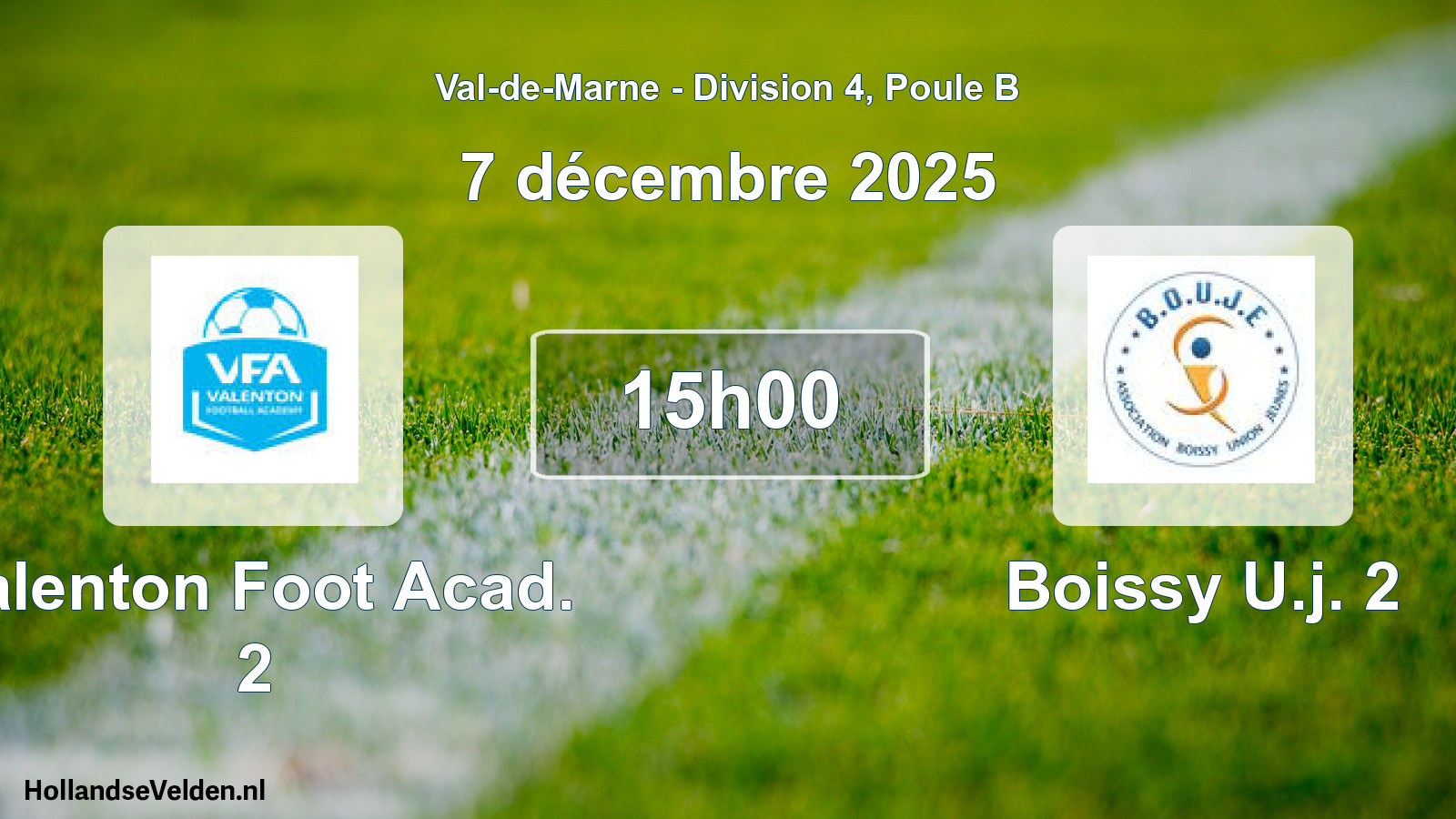 Match programmé: Valenton Foot Acad. 2 - Boissy U.j. 2 (7 décembre 2025)