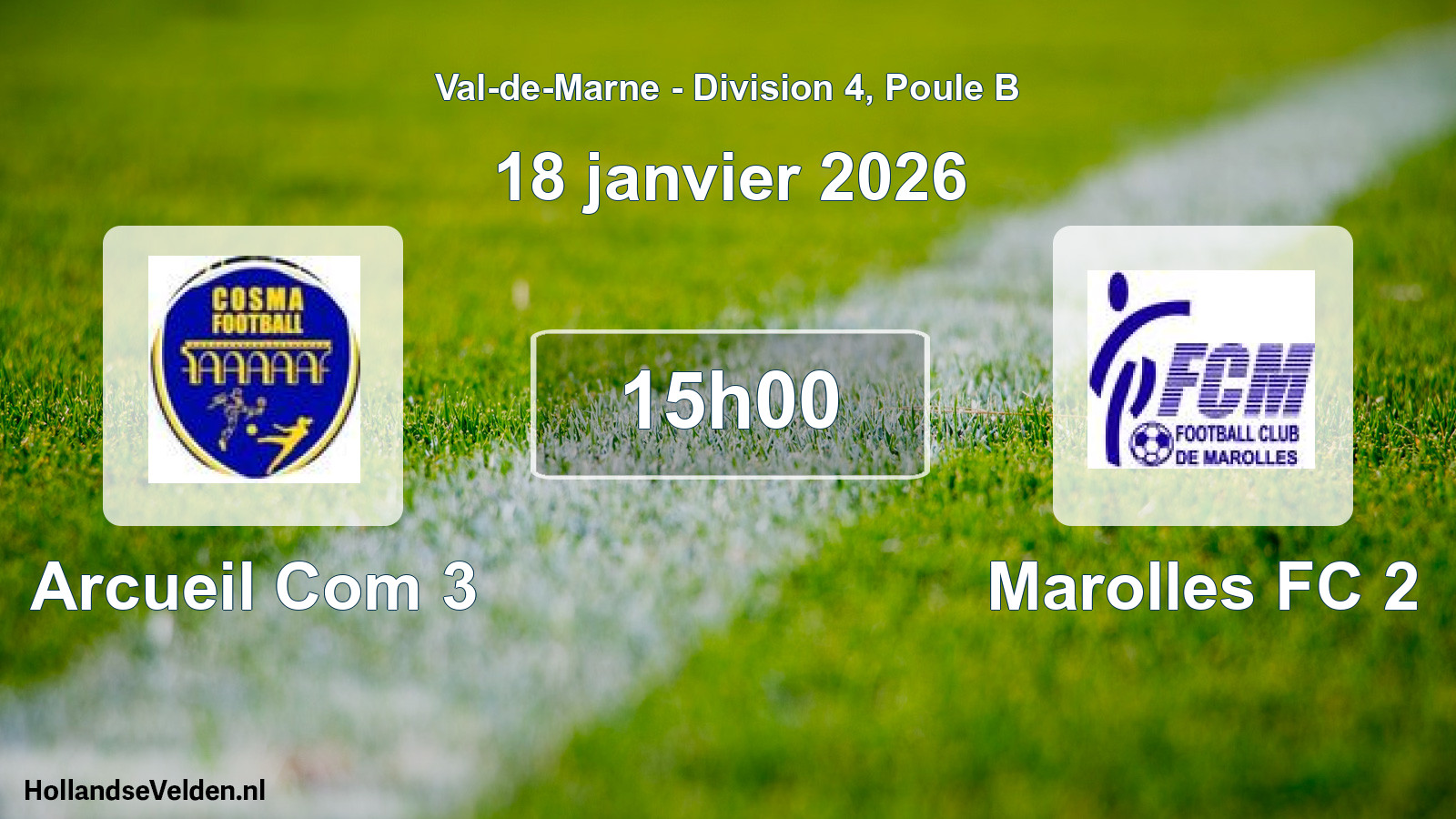 Geplande wedstrijd: Arcueil Com 3 - Marolles FC 2 (18 januari 2026)