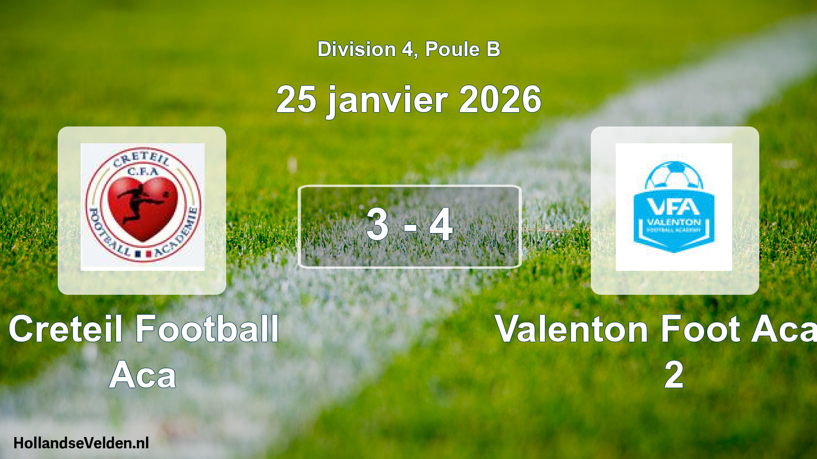 Total number of matches played: Creteil Football Aca - Valenton Foot Acad. 2 3 - 4 (25 January 2026)