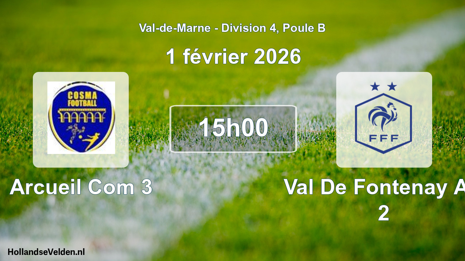 Match programmé: Arcueil Com 3 - Val De Fontenay AS 2 (1 février 2026)