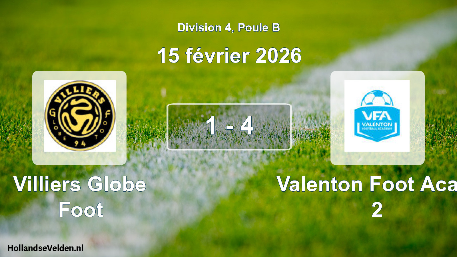 Total number of matches played: Villiers Globe Foot - Valenton Foot Acad. 2 1 - 4 (15 February 2026)