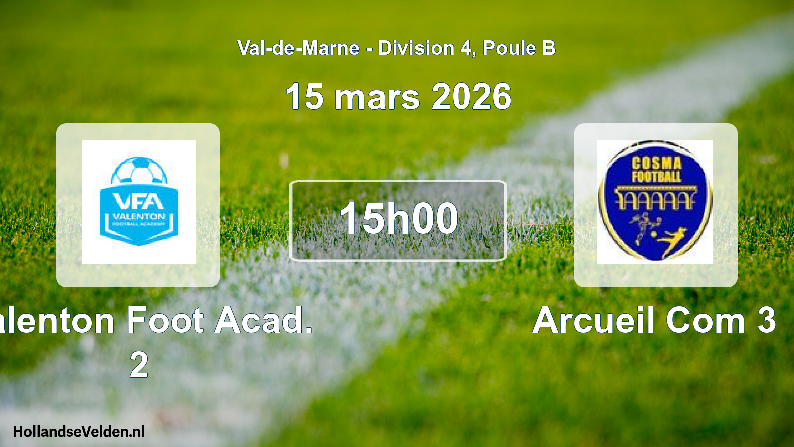 Match programmé: Valenton Foot Acad. 2 - Arcueil Com 3 (15 mars 2026)