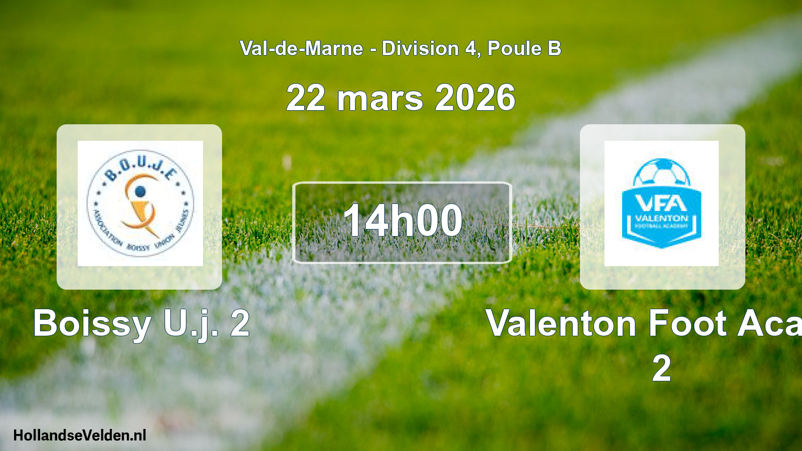 Match programmé: Boissy U.j. 2 - Valenton Foot Acad. 2 (22 mars 2026)