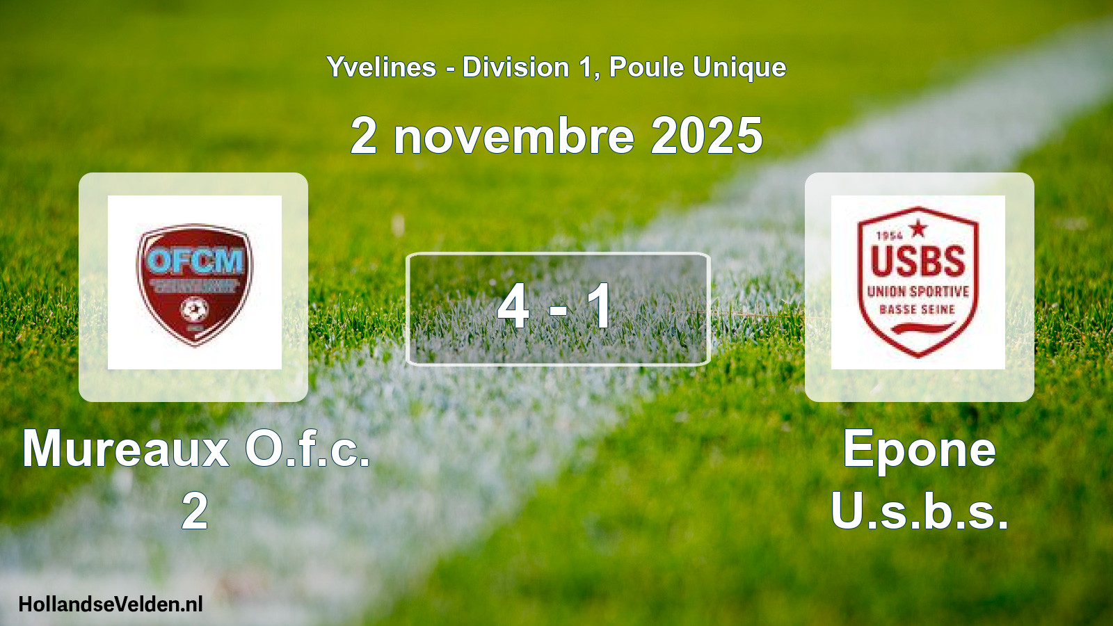 Total number of matches played: Mureaux O.f.c. 2 - Epone U.s.b.s. 4 - 1 (2 November 2025)