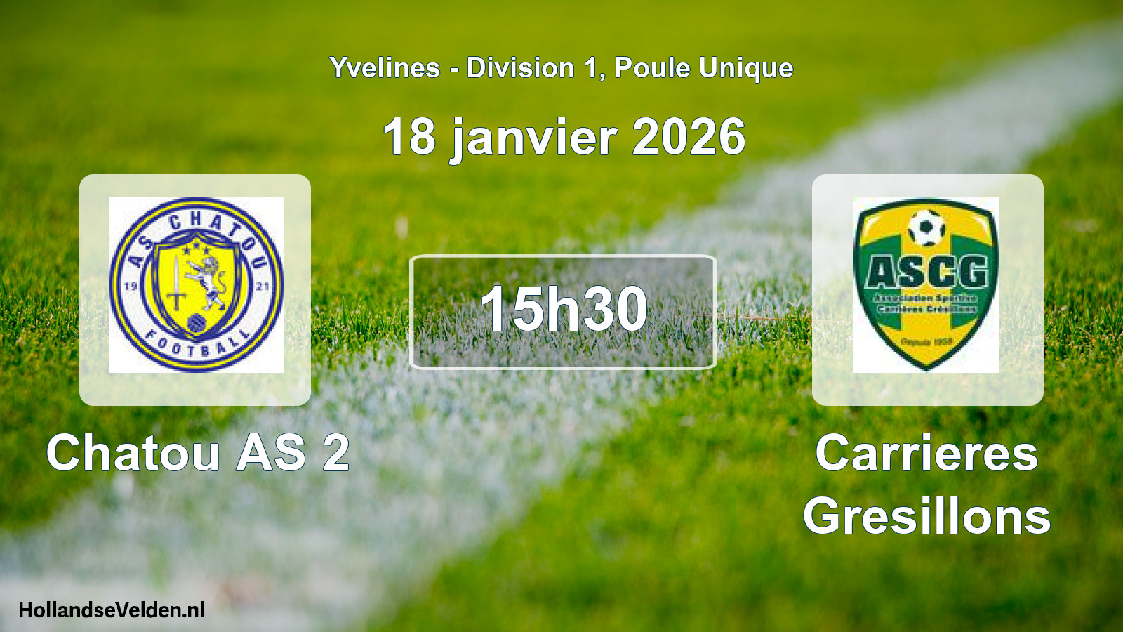 Match programmé: Chatou AS 2 - Carrieres Gresillons (18 janvier 2026)