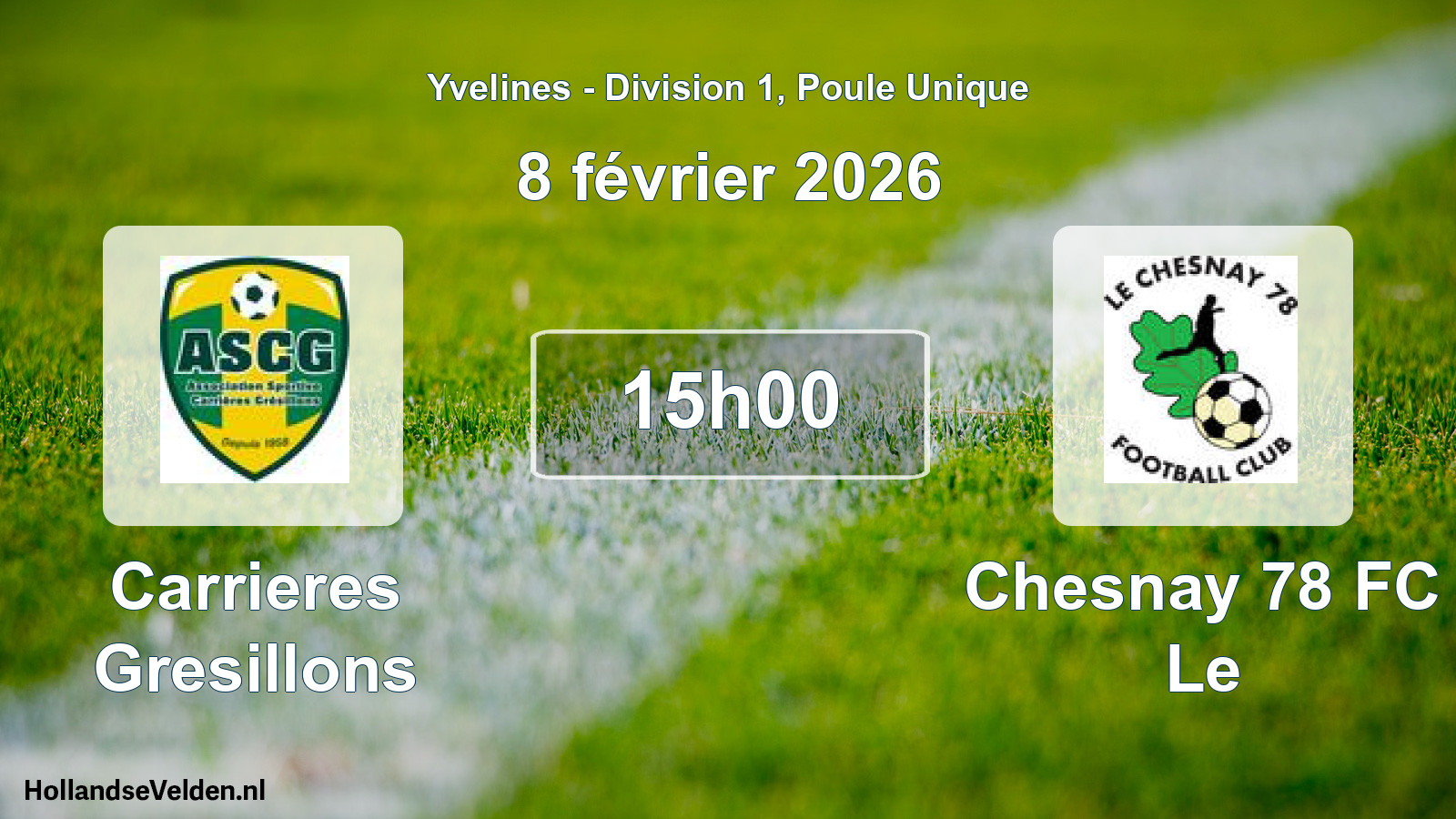 Match programmé: Carrieres Gresillons - Chesnay 78 FC Le (8 février 2026)