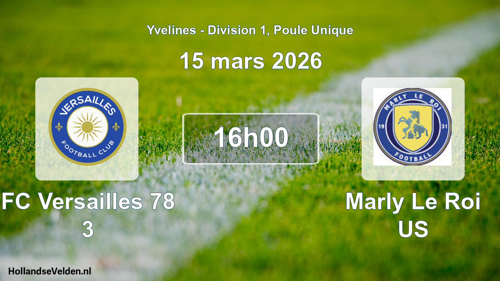 Match programmé: FC Versailles 78 3 - Marly Le Roi US (15 mars 2026)