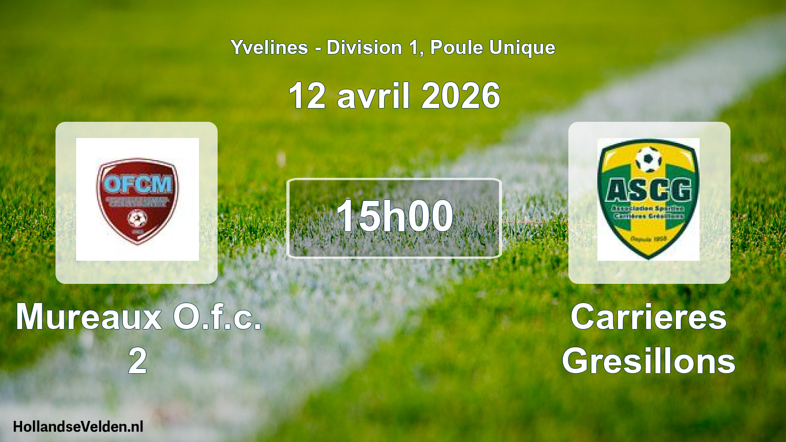 Geplande wedstrijd: Mureaux O.f.c. 2 - Carrieres Gresillons (12 april 2026)