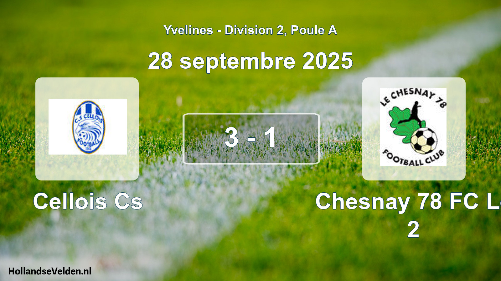Match joué: Cellois Cs - Chesnay 78 FC Le 2 3 - 1 (28 septembre 2025)