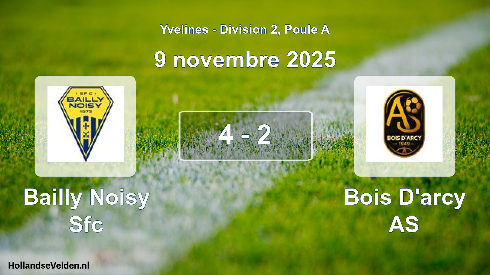Total number of matches played: Bailly Noisy Sfc - Bois D'arcy AS 4 - 2 (9 November 2025)