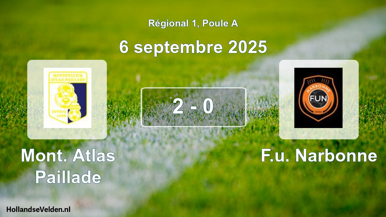 Gespeelde wedstrijd: Mont. Atlas Paillade - F.u. Narbonne 2 - 0 (6 septembre 2025)