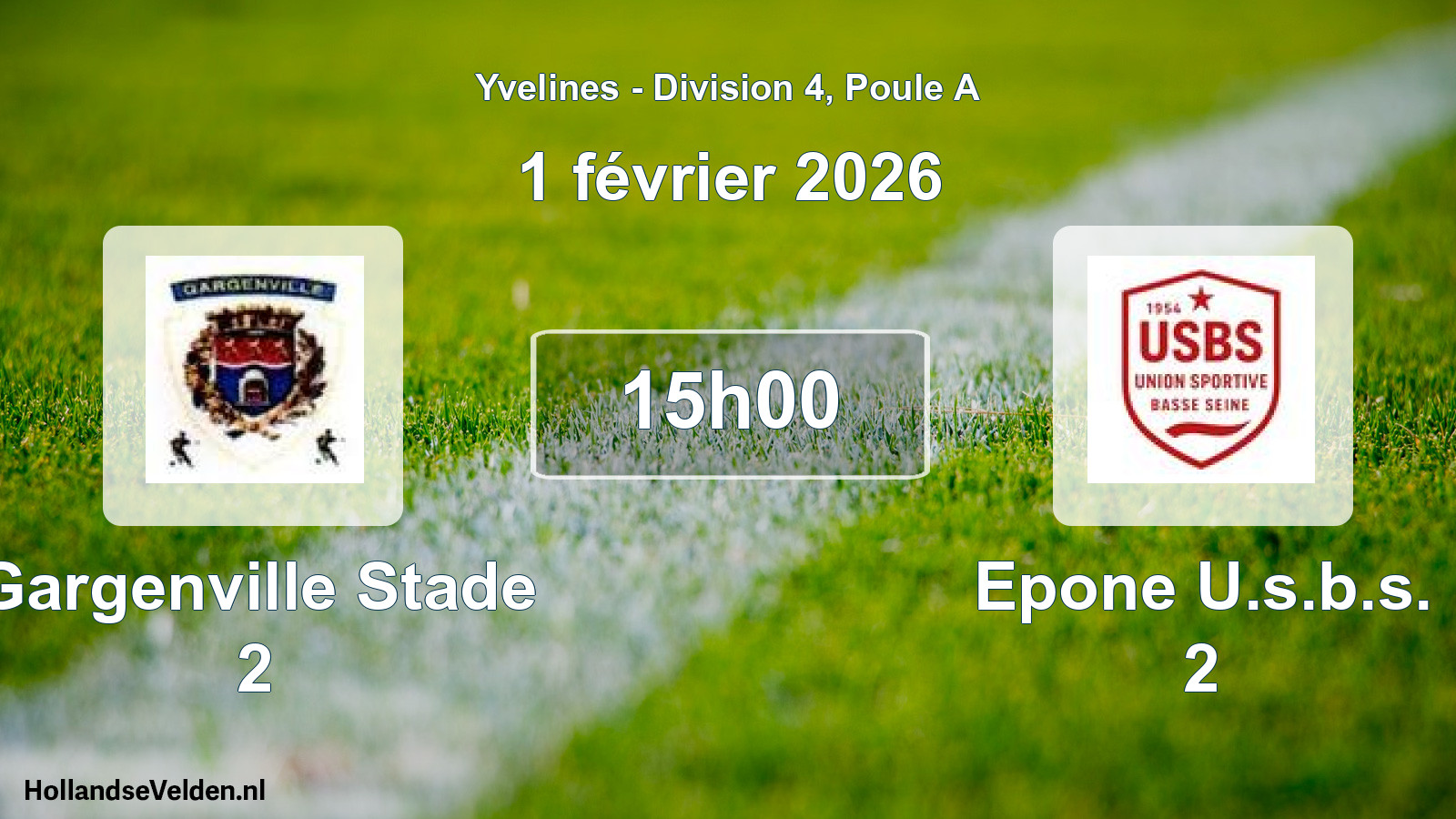 Match programmé: Gargenville Stade 2 - Epone U.s.b.s. 2 (1 février 2026)