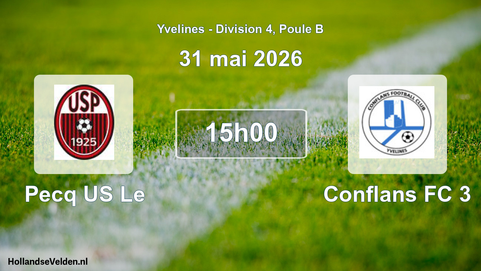 Match programmé: Pecq US Le - Conflans FC 3 (31 mai 2026)