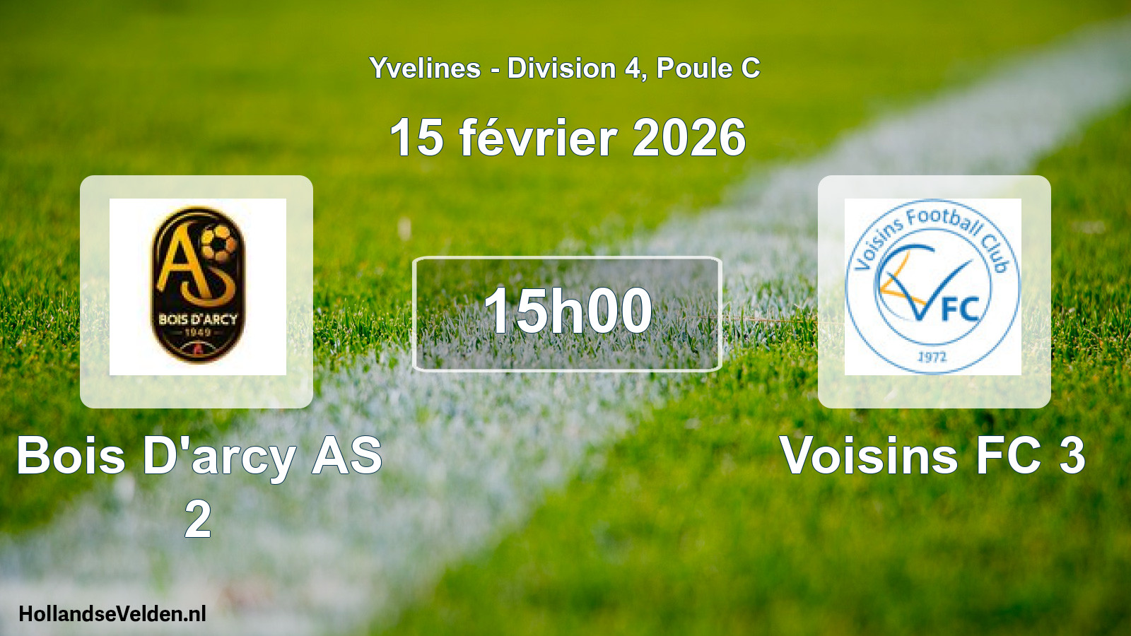 Match programmé: Bois D'arcy AS 2 - Voisins FC 3 (15 février 2026)