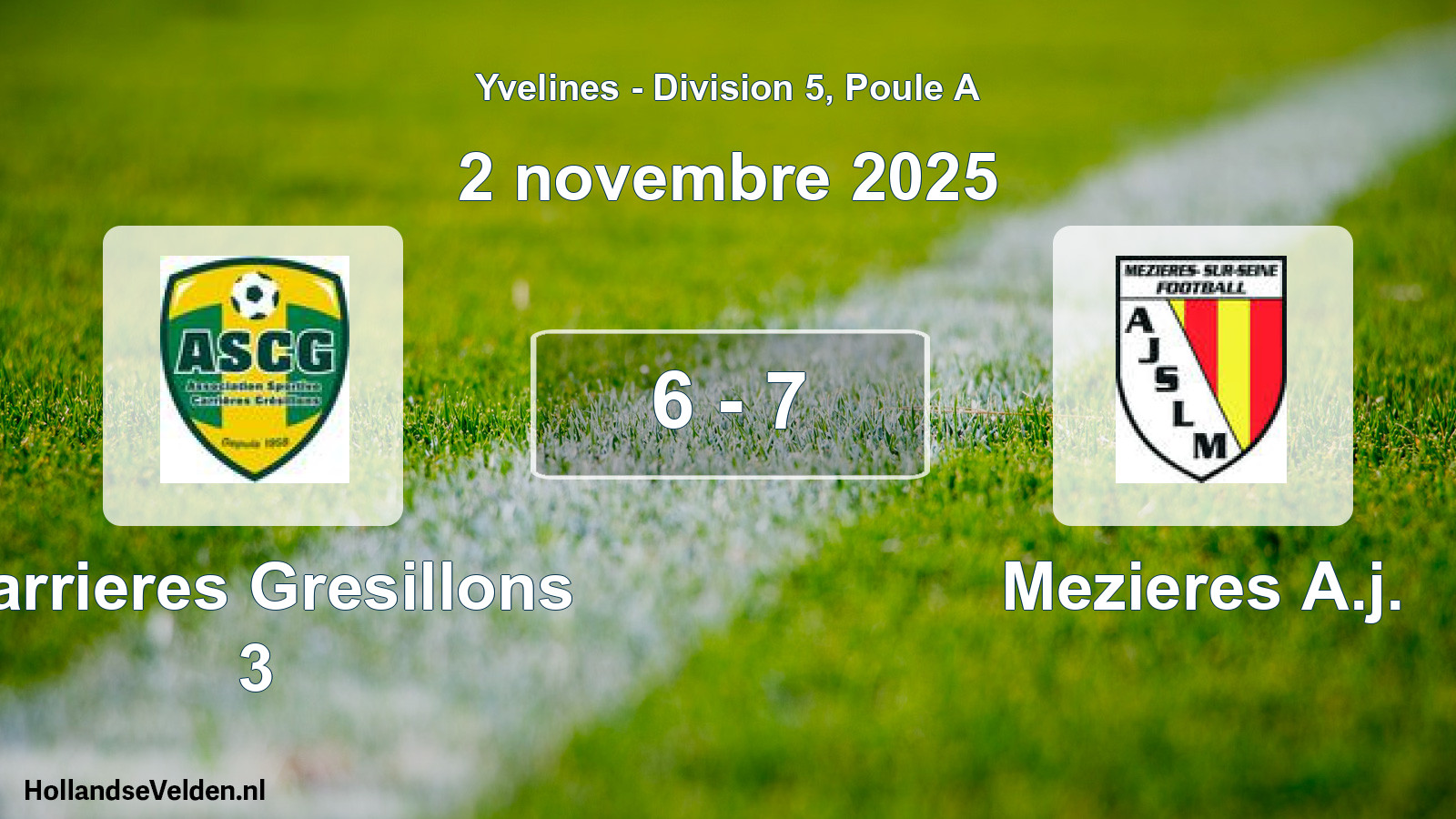Match joué: Carrieres Gresillons 3 - Mezieres A.j. 6 - 7 (2 novembre 2025)