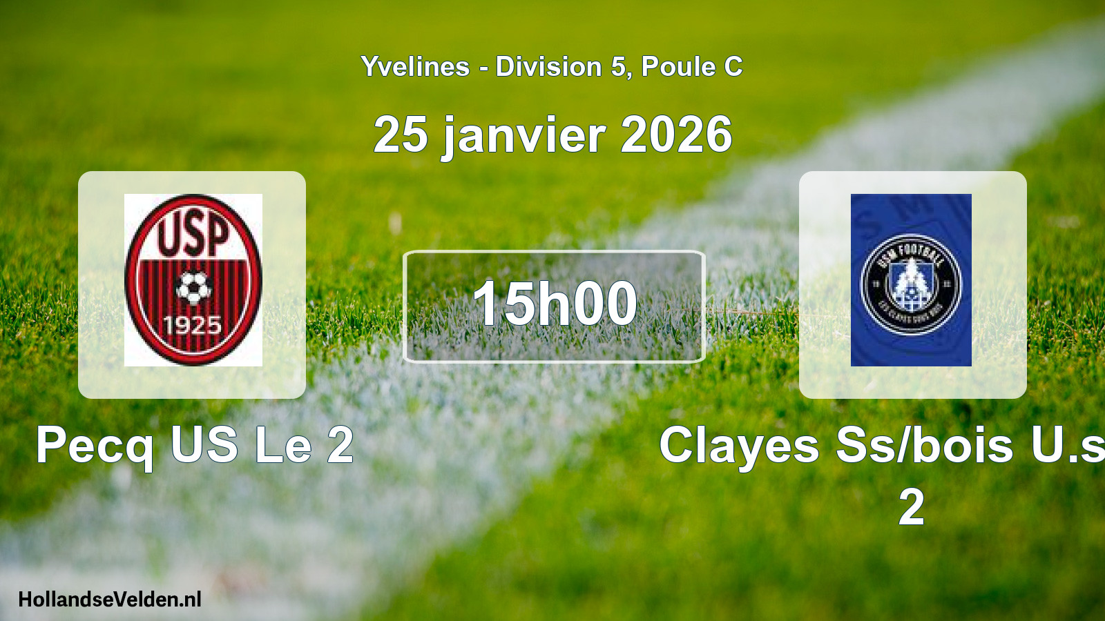 Match programmé: Pecq US Le 2 - Clayes Ss/bois U.s.m 2 (25 janvier 2026)