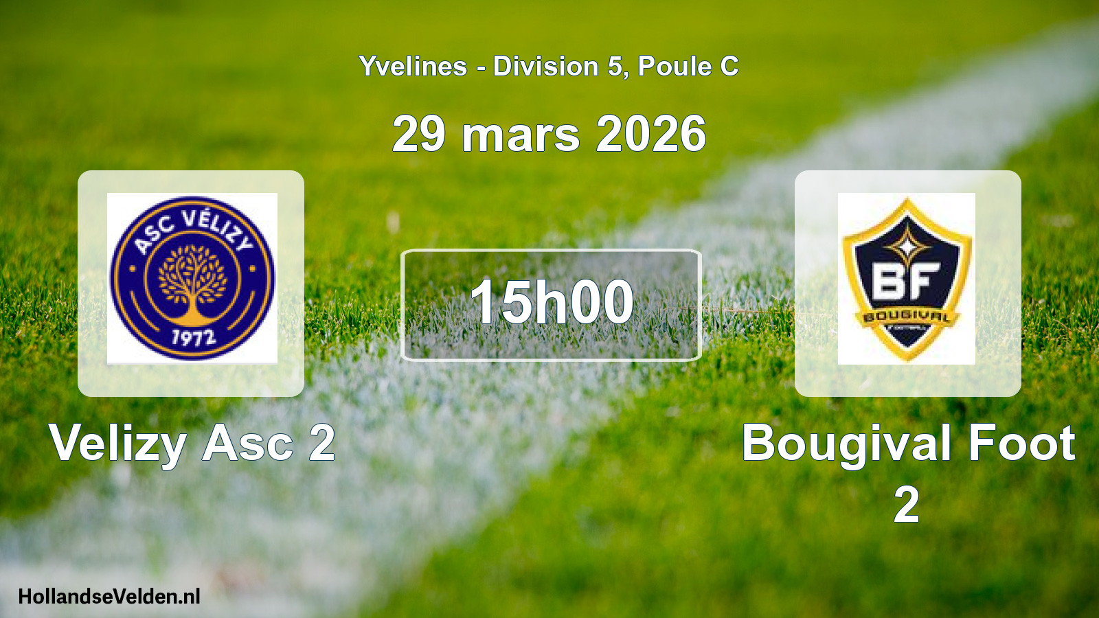 Match programmé: Velizy Asc 2 - Bougival Foot 2 (29 mars 2026)
