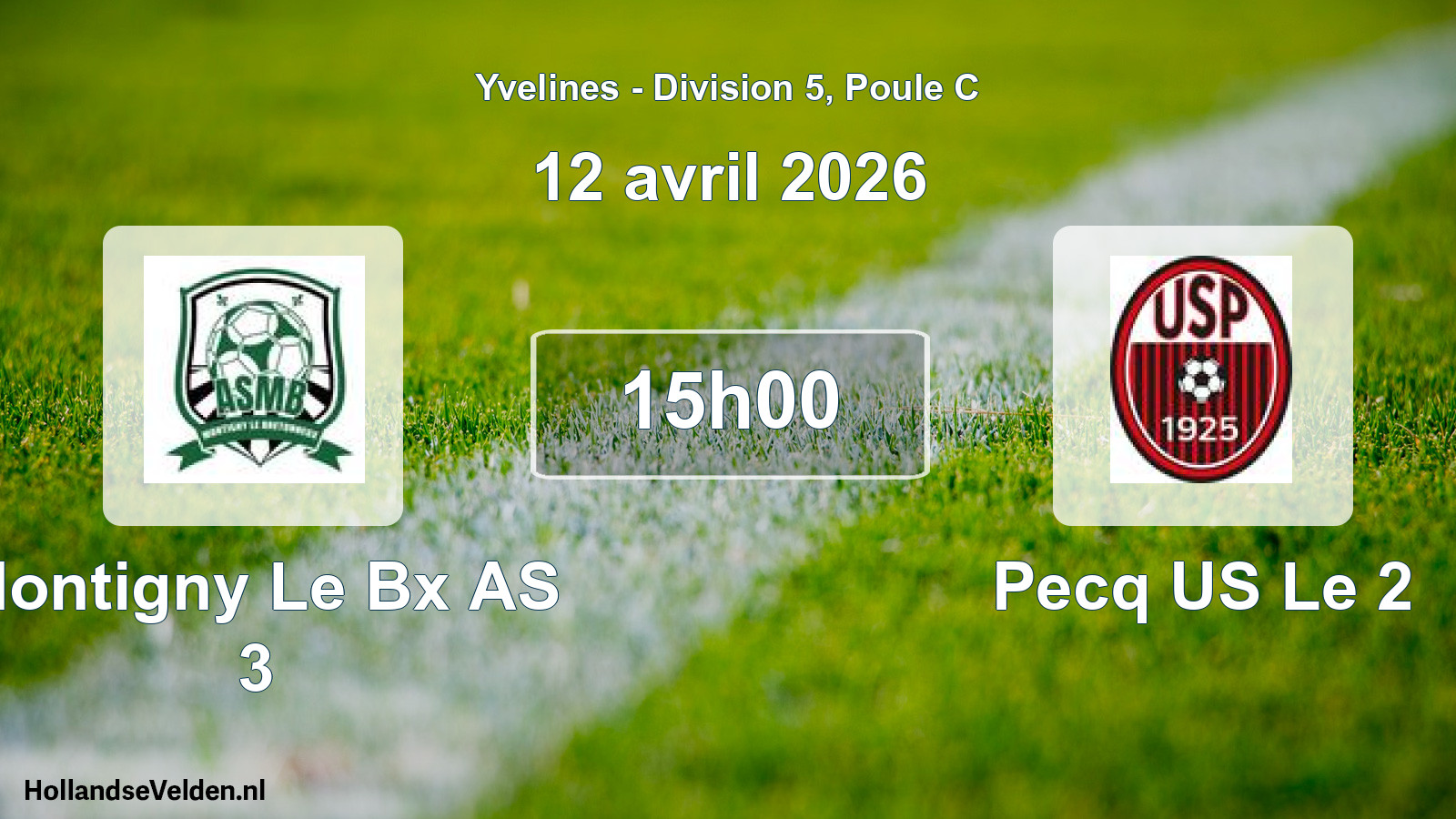 Match programmé: Montigny Le Bx AS 3 - Pecq US Le 2 (12 avril 2026)