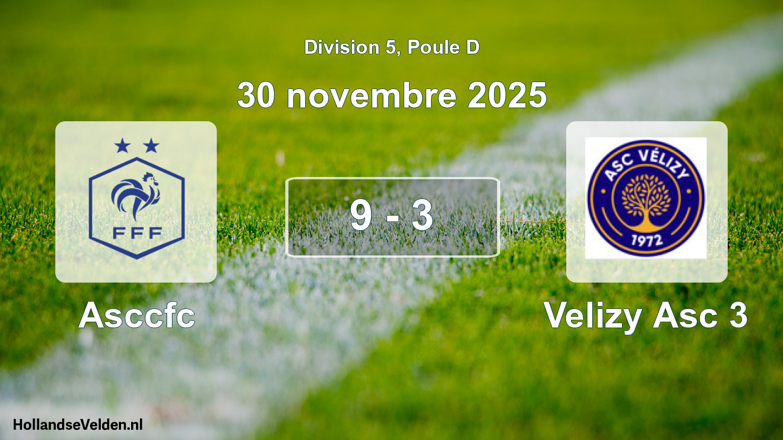 Gespeelde wedstrijd: Asccfc - Velizy Asc 3 9 - 3 (30 november 2025)