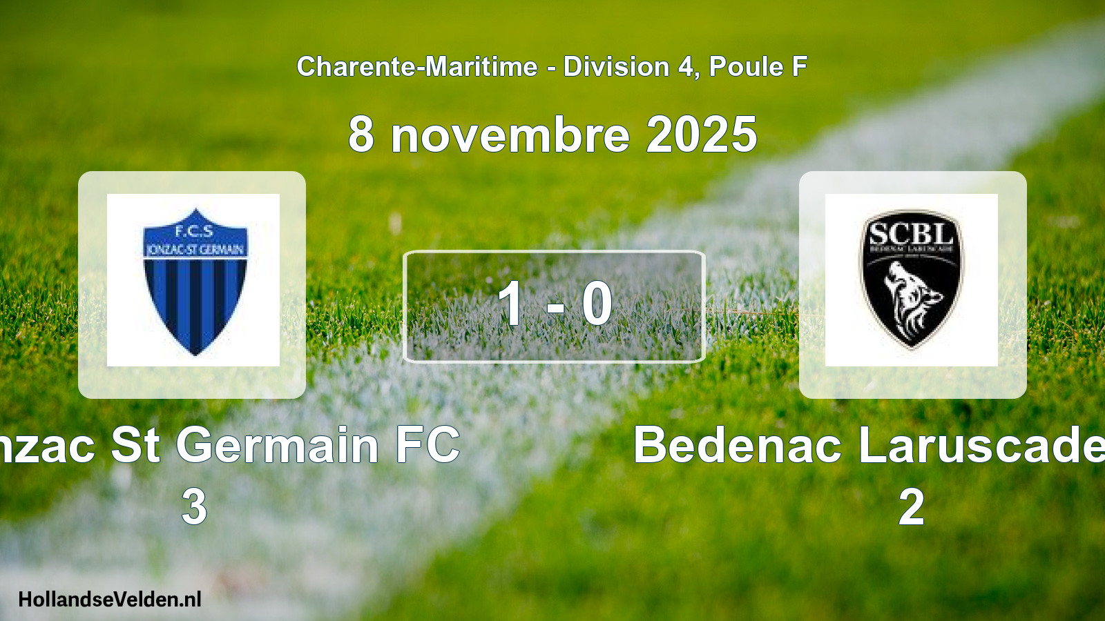 Gespeelde wedstrijd: Jonzac St Germain FC 3 - Bedenac Laruscade SC 2 1 - 0 (8 november 2025)