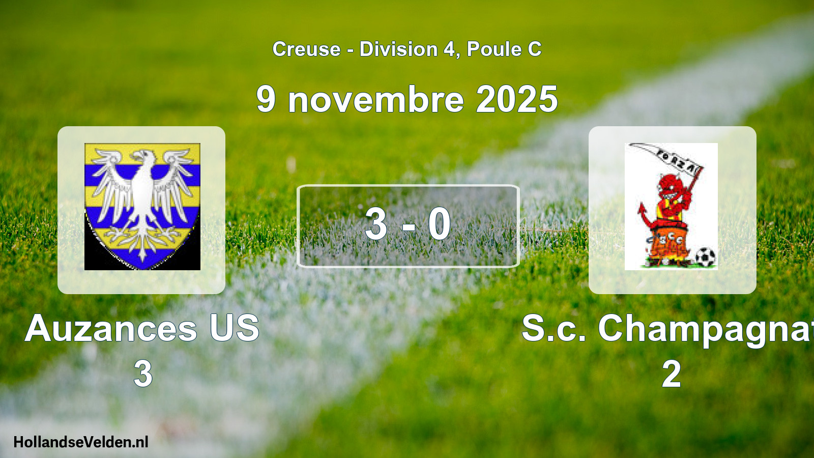 Gespeelde wedstrijd: Auzances US 3 - S.c. Champagnat 2 3 - 0 (9 november 2025)