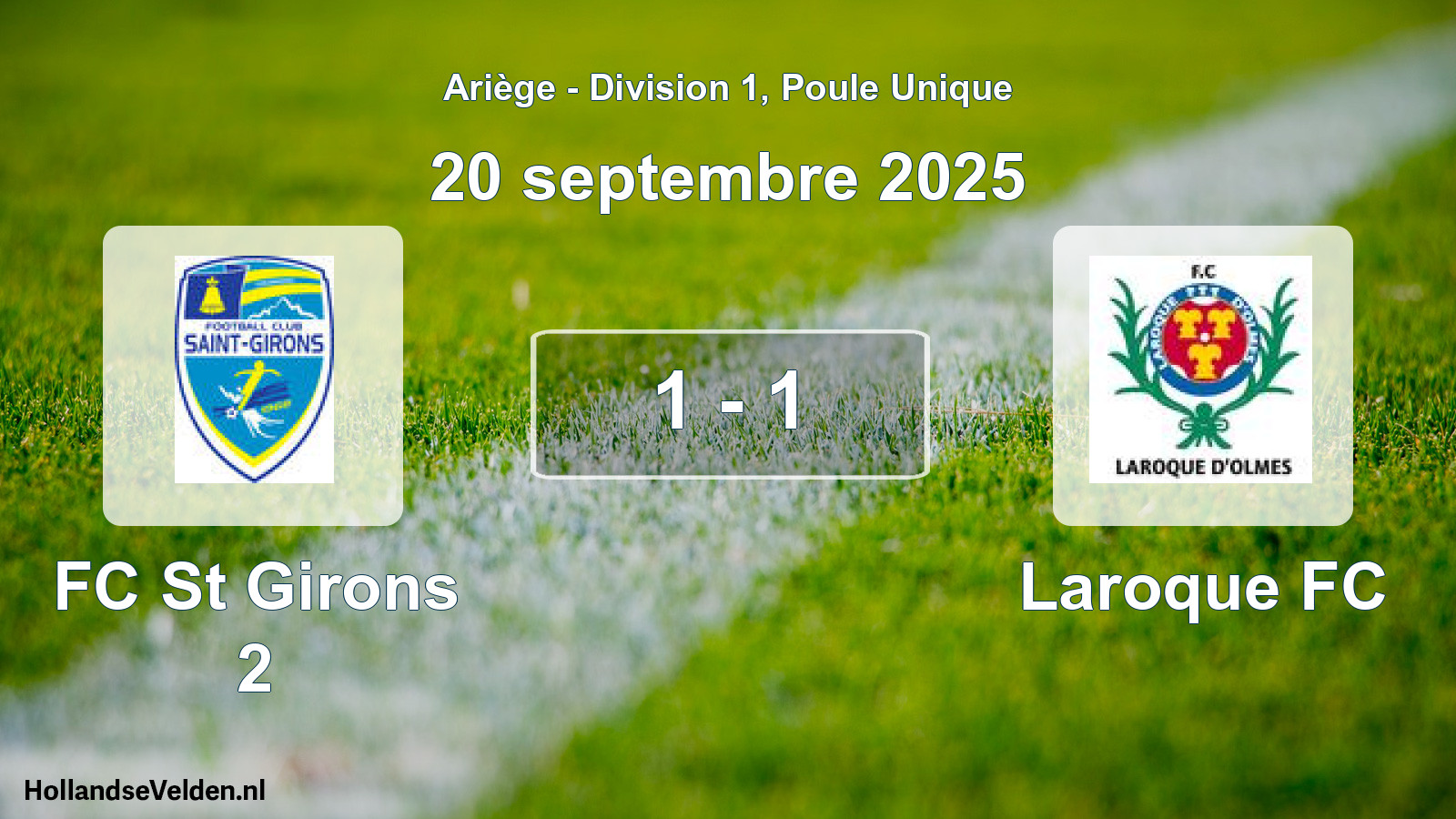 Match joué: FC St Girons 2 - Laroque FC 1 - 1 (20 septembre 2025)