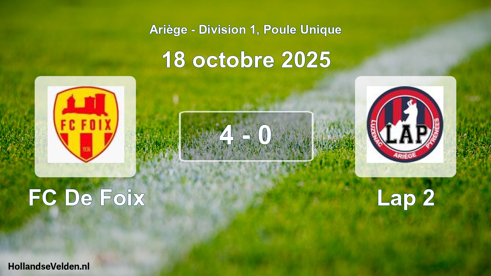 Match joué: FC De Foix - Lap 2 4 - 0 (18 octobre 2025)