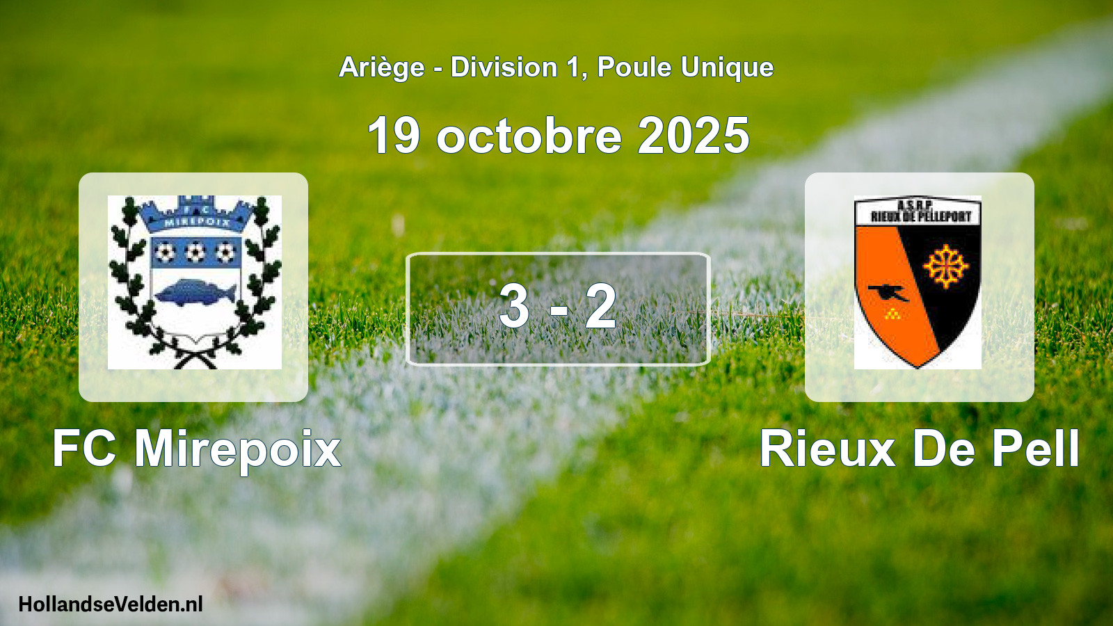 Match joué: FC Mirepoix - Rieux De Pell 3 - 2 (19 octobre 2025)