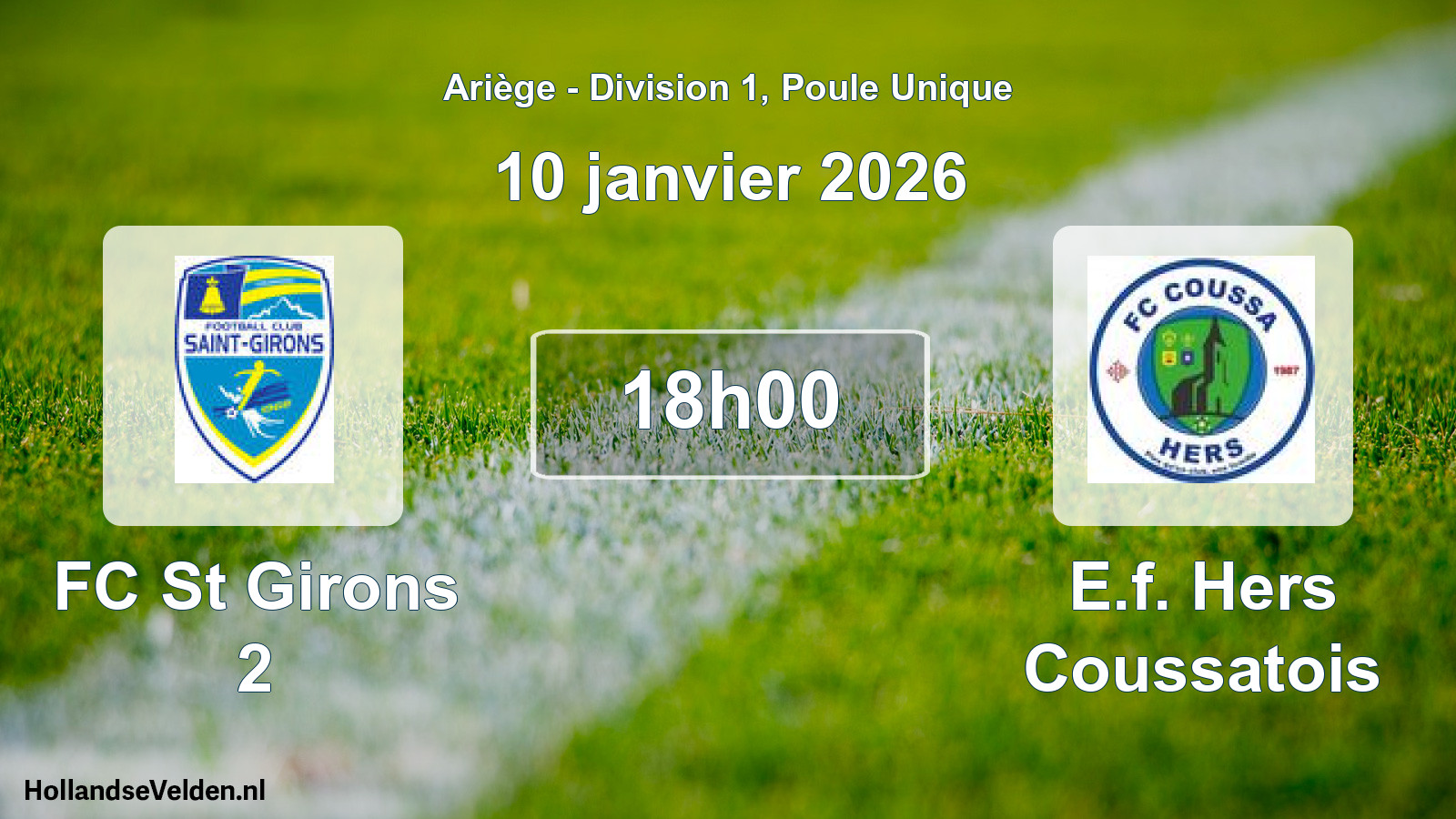 Match programmé: FC St Girons 2 - E.f. Hers Coussatois (10 janvier 2026)