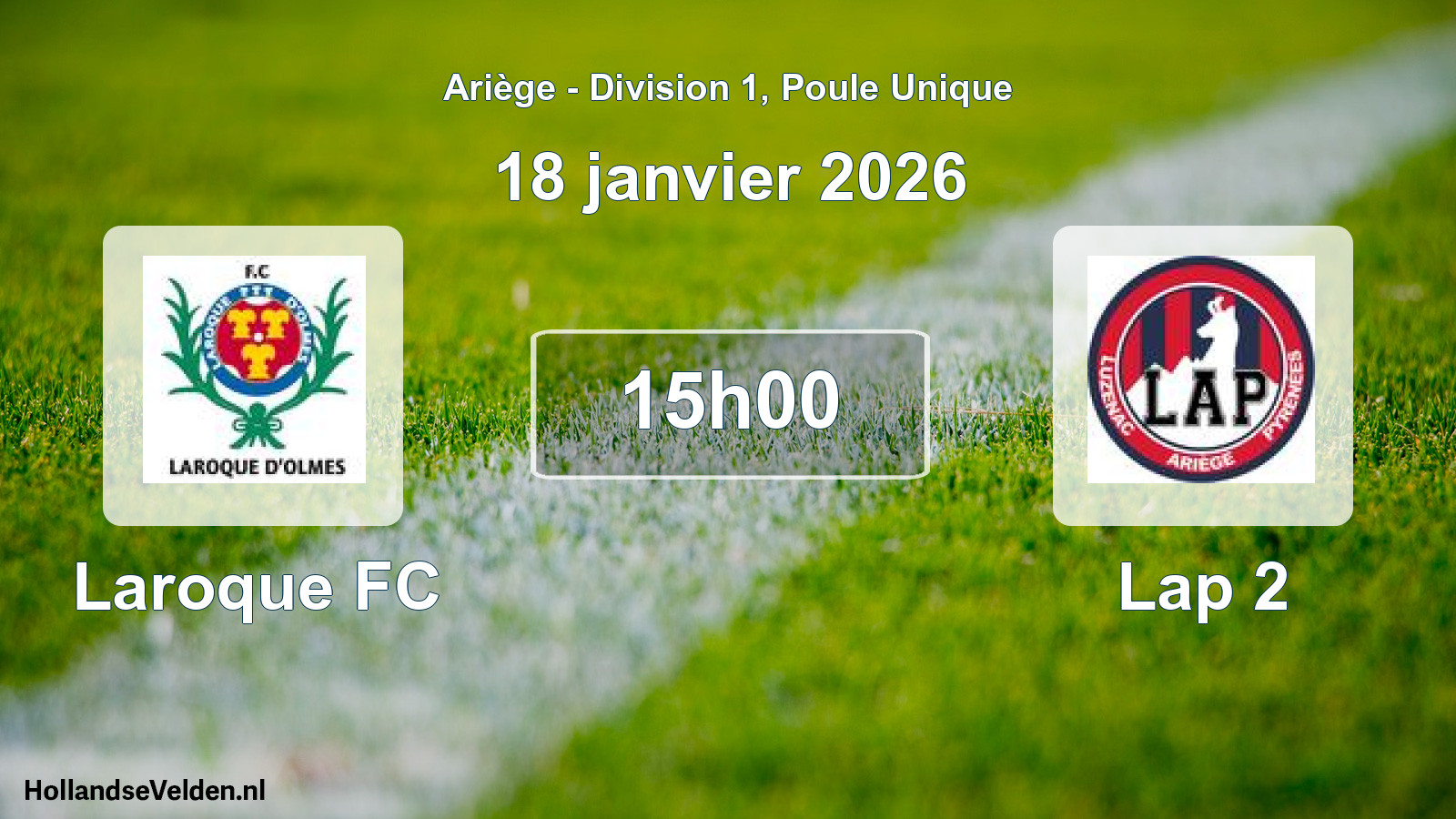 Match programmé: Laroque FC - Lap 2 (18 janvier 2026)