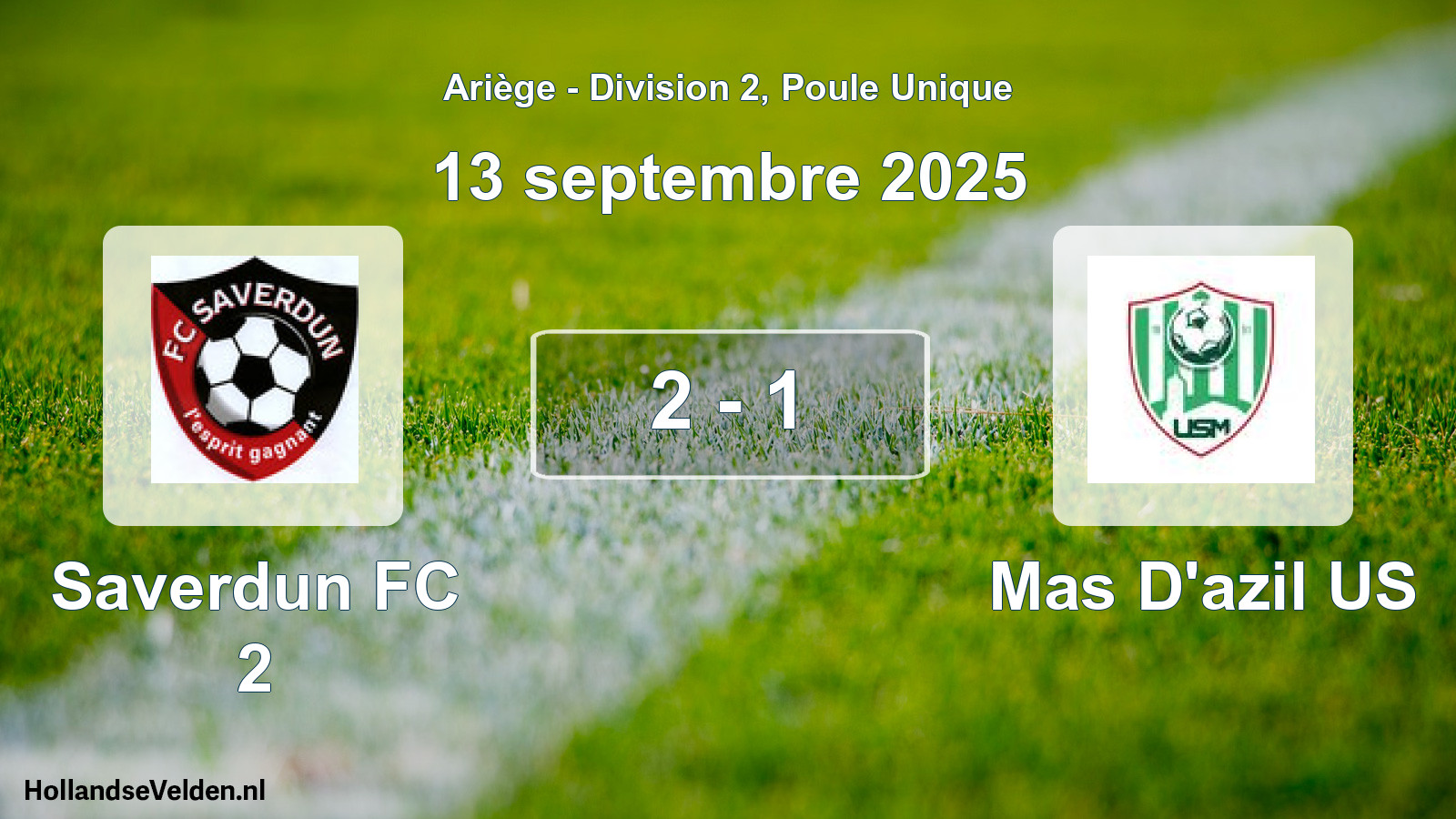 Match joué: Saverdun FC 2 - Mas D'azil US 2 - 1 (13 septembre 2025)