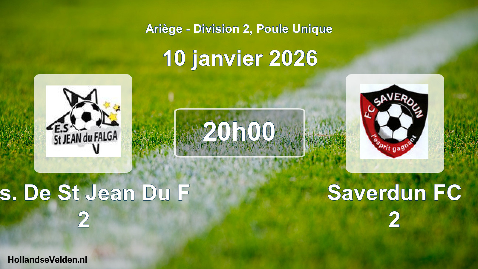 Match programmé: E.s. De St Jean Du F 2 - Saverdun FC 2 (10 janvier 2026)
