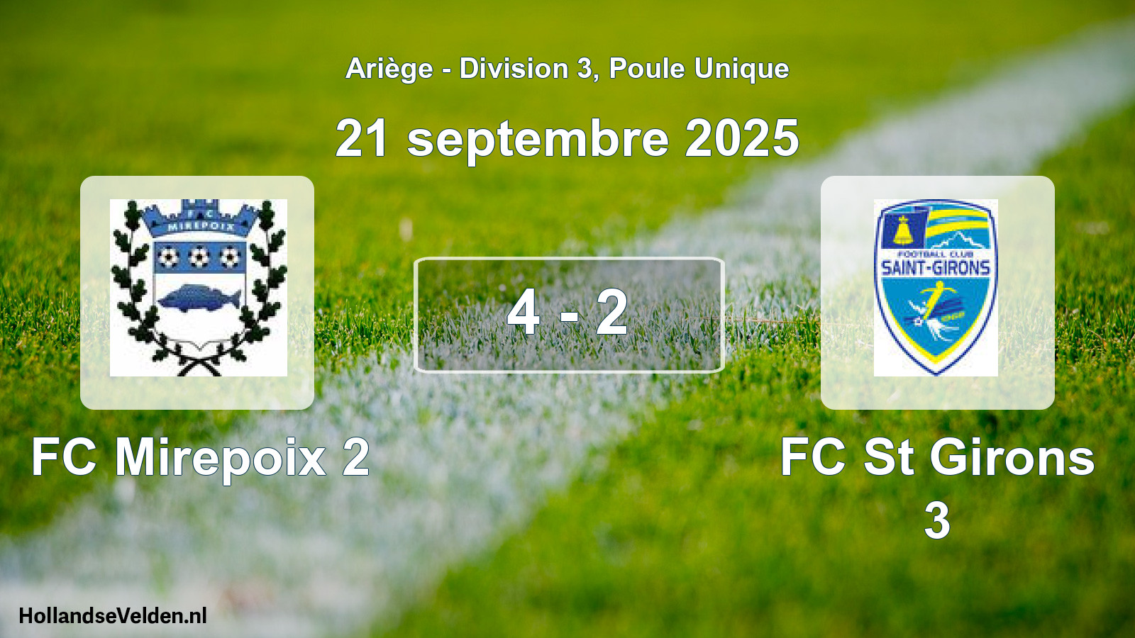 Match joué: FC Mirepoix 2 - FC St Girons 3 4 - 2 (21 septembre 2025)