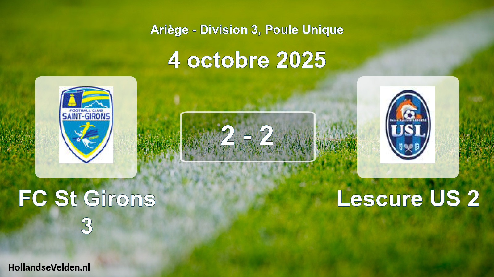 Match joué: FC St Girons 3 - Lescure US 2 2 - 2 (4 octobre 2025)