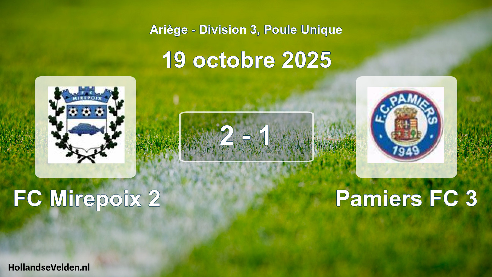 Match joué: FC Mirepoix 2 - Pamiers FC 3 2 - 1 (19 octobre 2025)