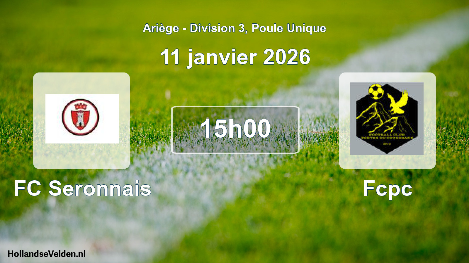 Match programmé: FC Seronnais - Fcpc (11 janvier 2026)