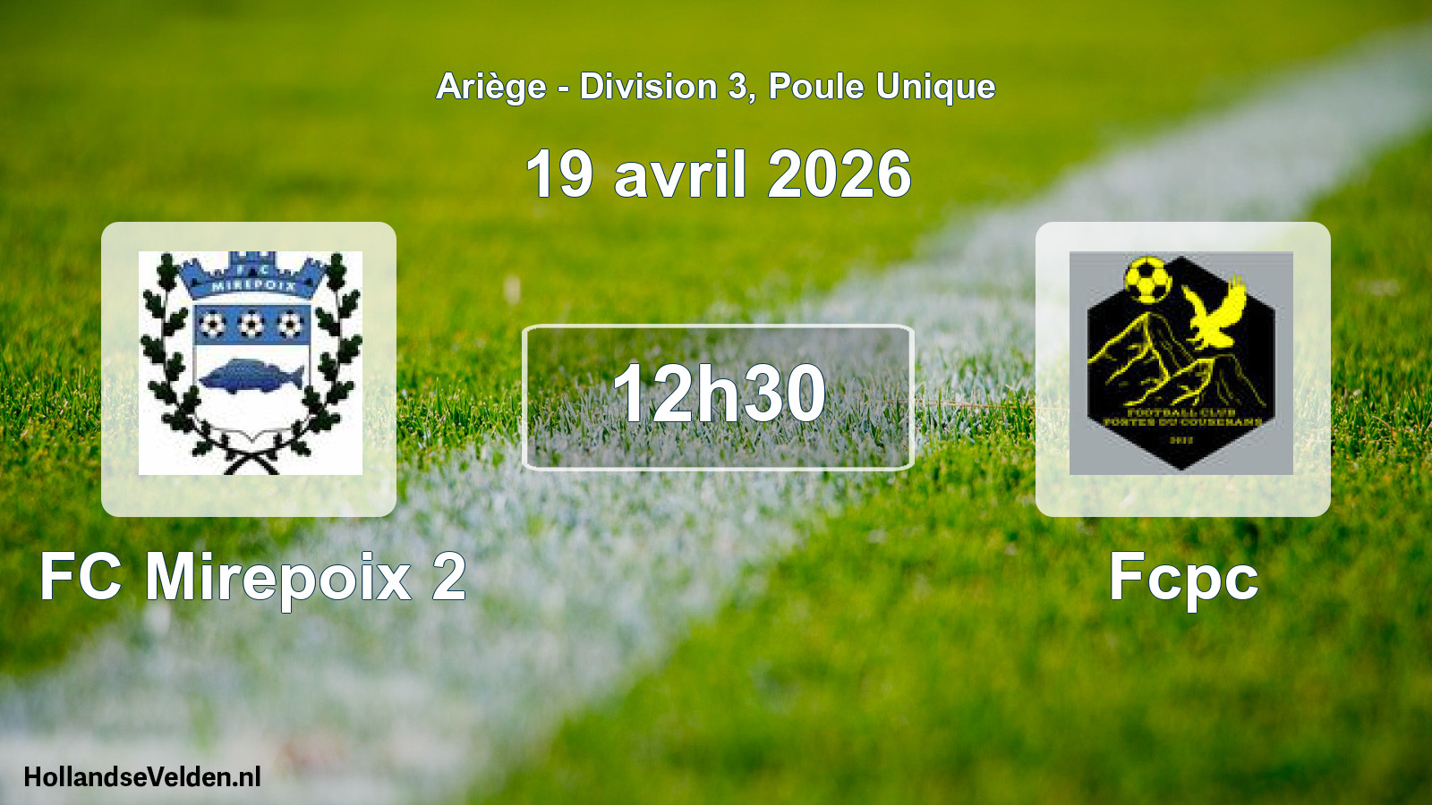 Match programmé: FC Mirepoix 2 - Fcpc (19 avril 2026)