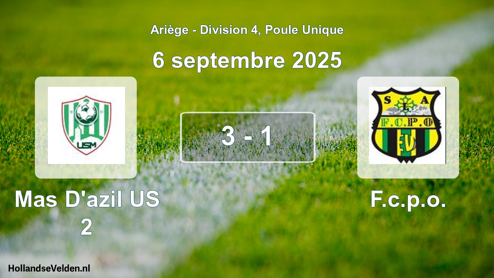 Match joué: Mas D'azil US 2 - F.c.p.o. 3 - 1 (6 septembre 2025)