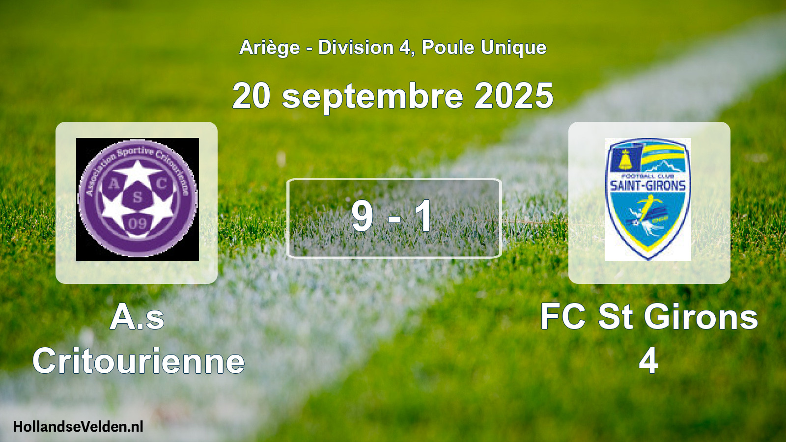 Total number of matches played: A.s Critourienne - FC St Girons 4 9 - 1 (20 September 2025)