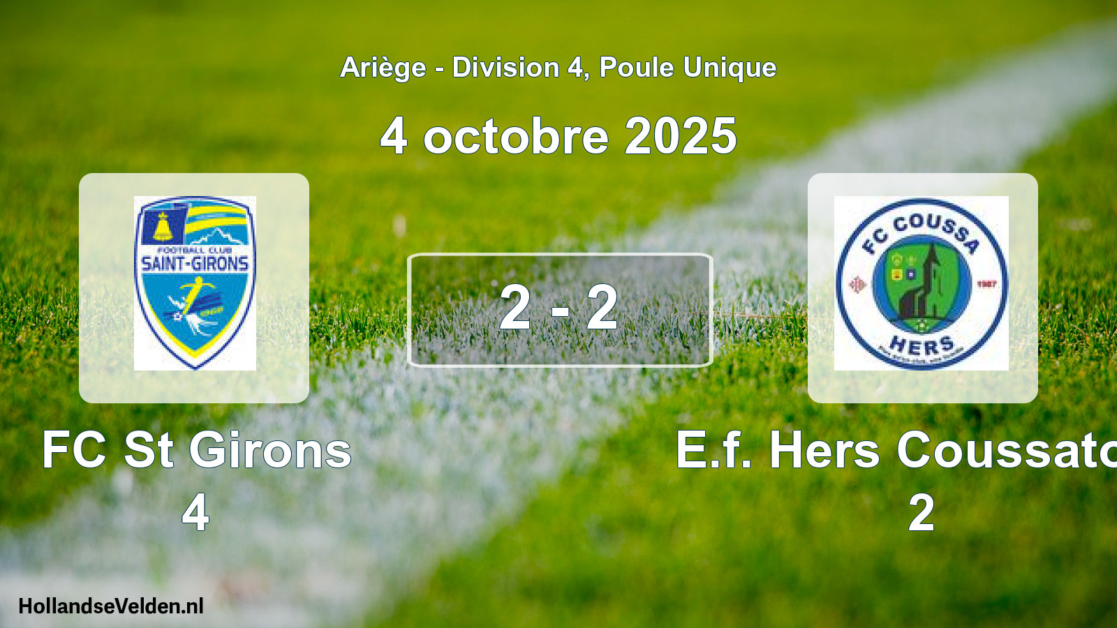 Total number of matches played: FC St Girons 4 - E.f. Hers Coussatois 2 2 - 2 (4 October 2025)