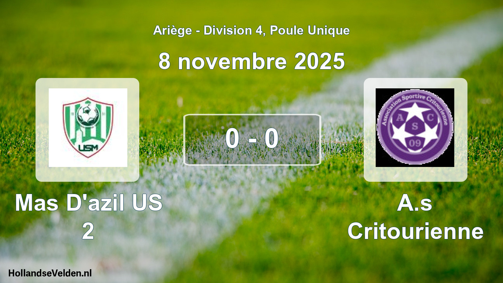Gespeelde wedstrijd: Mas D'azil US 2 - A.s Critourienne 0 - 0 (8 november 2025)