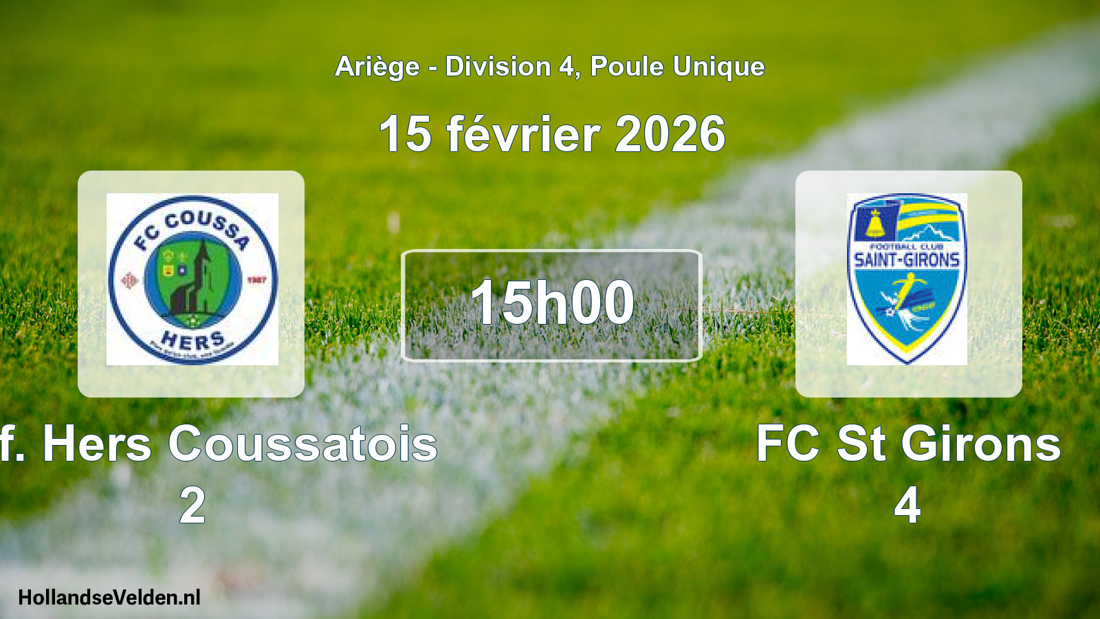 Scheduled Match: E.f. Hers Coussatois 2 - FC St Girons 4 (15 February 2026)
