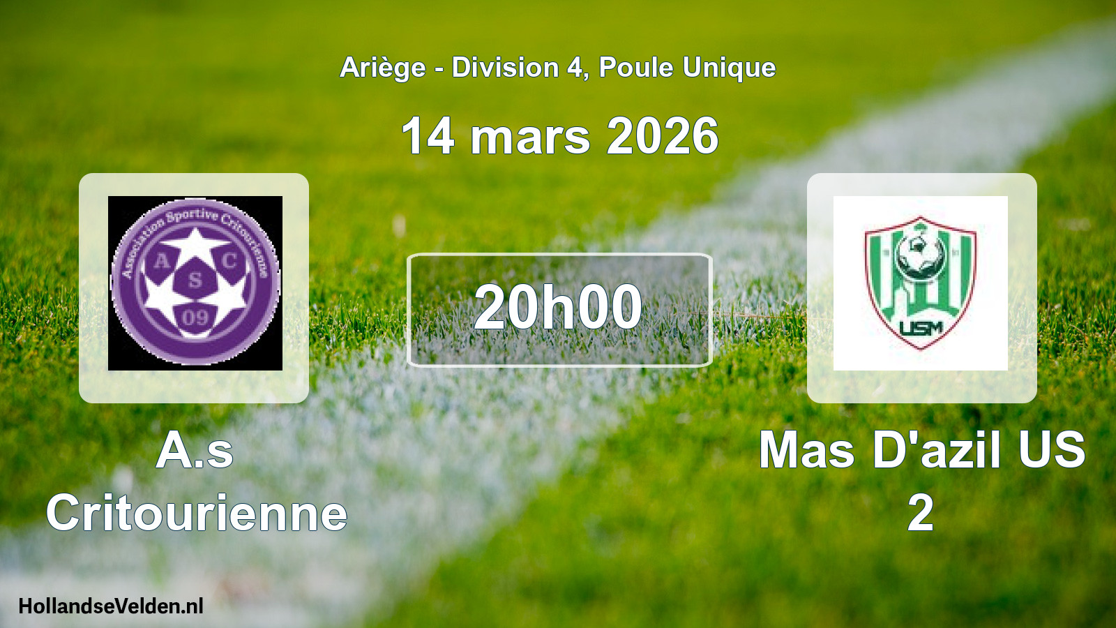 Geplande wedstrijd: A.s Critourienne - Mas D'azil US 2 (14 maart 2026)