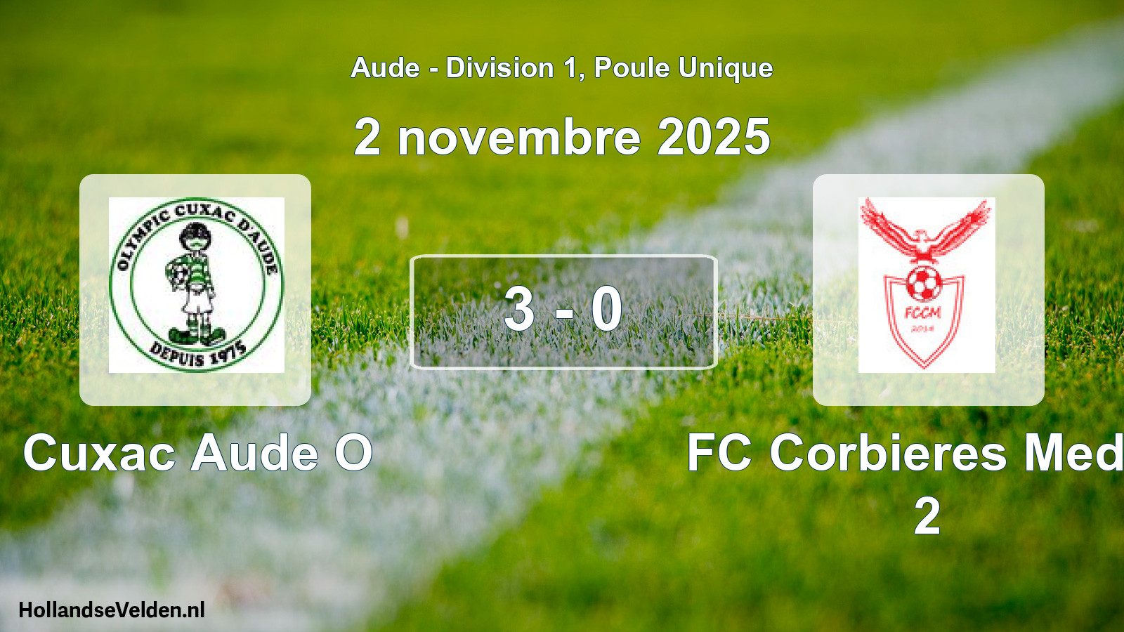 Match joué: Cuxac Aude O - FC Corbieres Medit. 2 3 - 0 (2 novembre 2025)
