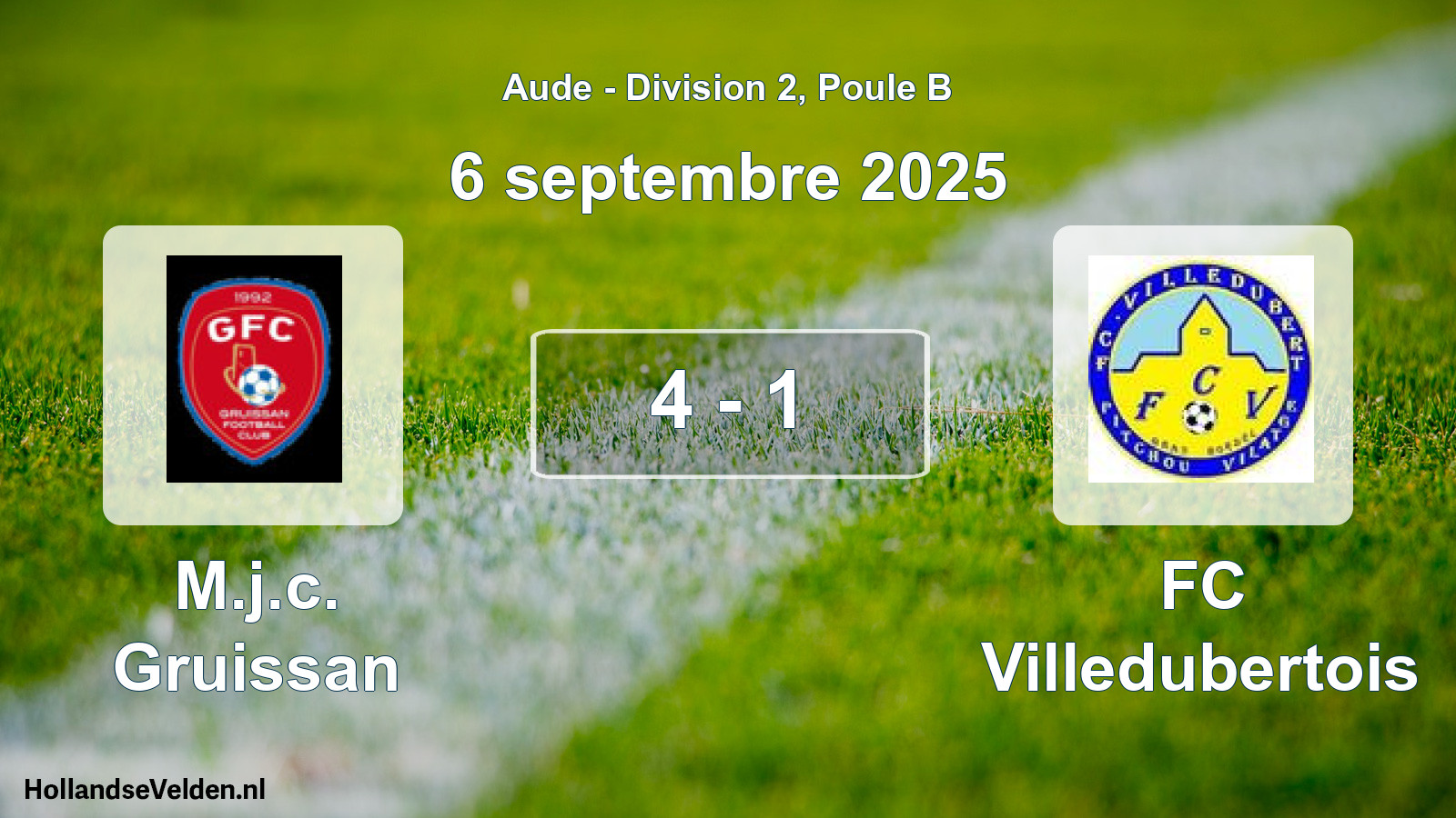 Match joué: M.j.c. Gruissan - FC Villedubertois 4 - 1 (6 septembre 2025)